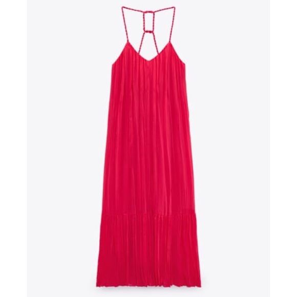 🛳 ZARA Fuchsia RIBBED DRESS VOLUMINOUS DRESS WITH BRAIDED STRAPS - Picture 13 of 16